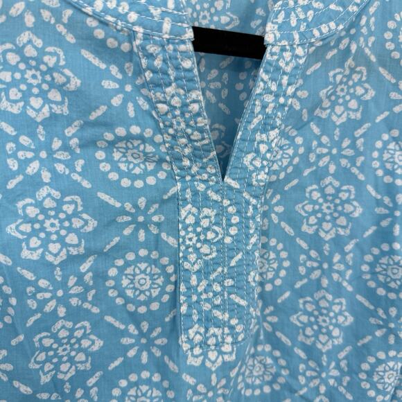 Talbots XS Cotton tunic top light blue Boho Print short Sleeve Split Neck - Picture 4 of 8